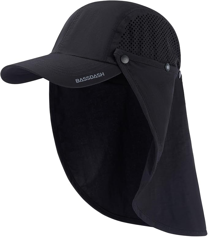 BASSDASH UPF 50+ Foldable Fishing Hat Baseball Cap with Removable Neck Flap Portable for Men Women Golf Hiking