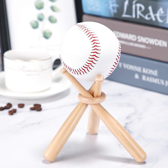 Honoson Baseball Stand Holders Balls Display Bat Wooden Stand Holder Display Centerpieces Tables for Baseball Sports Lover(2 Pack)