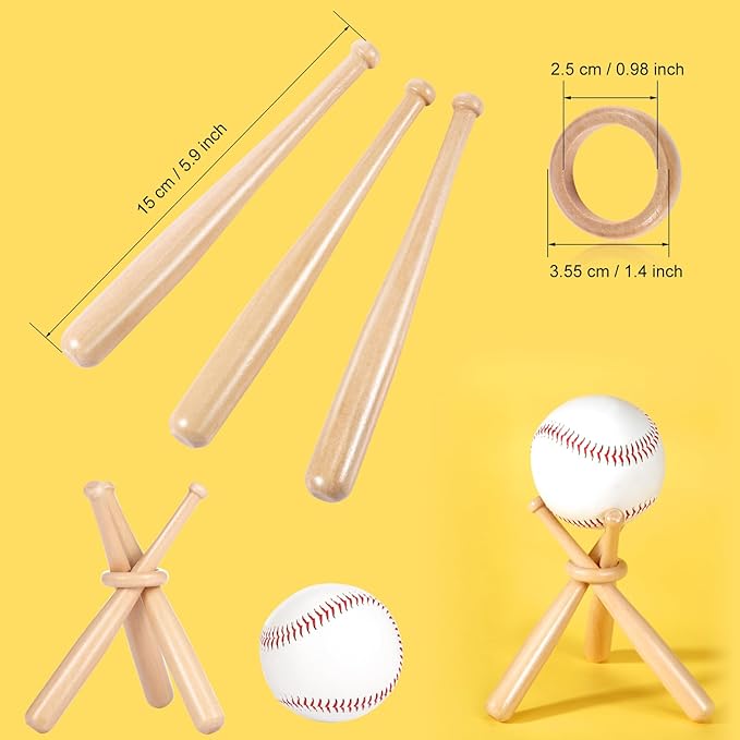 Honoson Baseball Stand Holders Balls Display Bat Wooden Stand Holder Display Centerpieces Tables for Baseball Sports Lover(12 Pack)