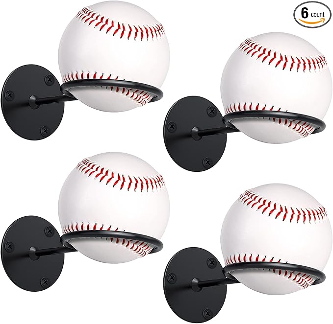 Threan Baseball Display Holder for Wall, Metal Softball Memorabilia Wall Mount Rack, Heavy Duty Sports Theme Decor for Office, Garage and Man Cave (Black)