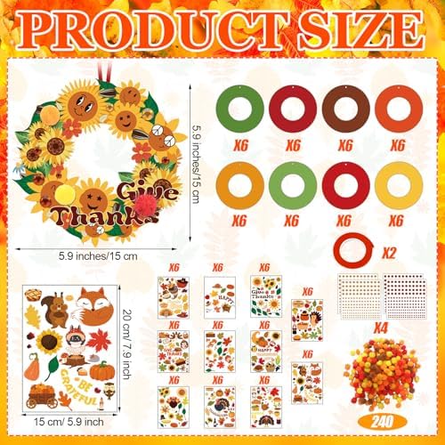 Hollowfly 48 Sets Fall Thanksgiving Paper Wreath Craft Kits