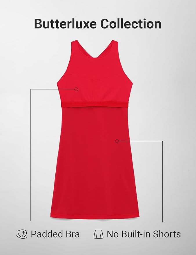 CRZ YOGA Butterluxe Racerback Mini Dress for Women - A Line Crewneck Casual Travel Outfits with Bras No Built-in Shorts