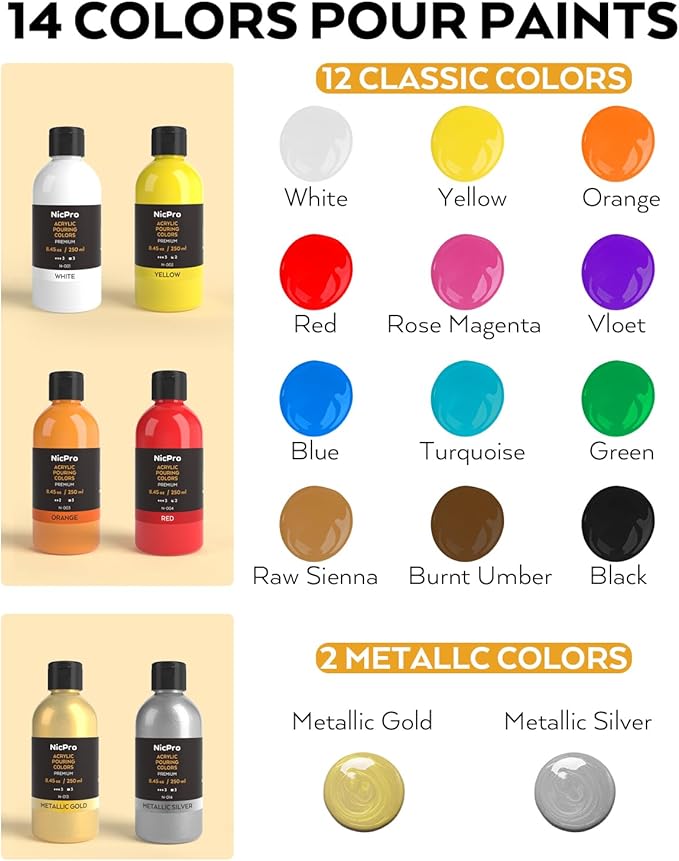 Nicpro 14 Colors 8.45oz Acrylic Pour Paint Supplies Kit, Large Volume Premixed - Image 5