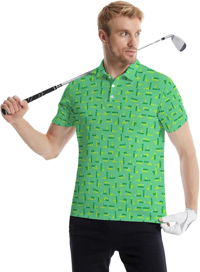 HUURAY Funny Golf Polos for Men Funny Print Short Sleeve Shirts Quick Dry Polo Shirts Hawaiian Shirt Performance Golf Outfits