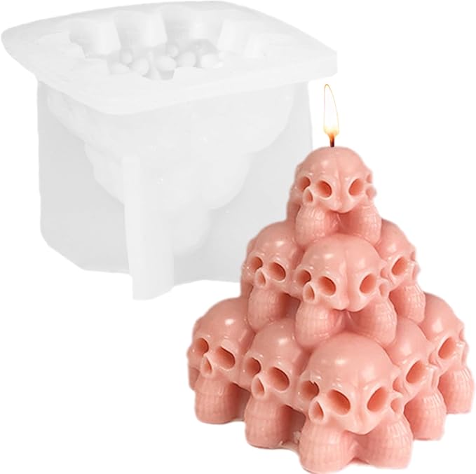 Halloween Skull Head Pyramid Candle Silicone Mold, DIY 3D Carved Skeleton by TOPYS