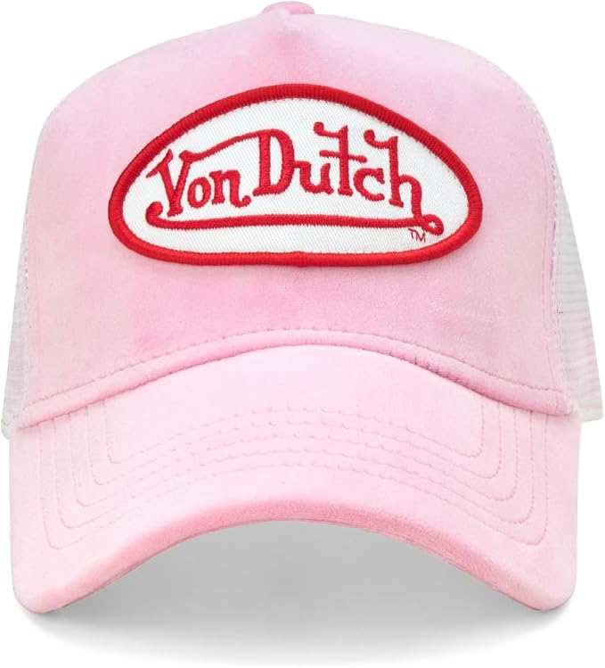 Von Dutch Unisex Trucker Hat - Velvet Curved Bill Mesh Back Retro Classic Adjustable Snapback Baseball Cap for Men and Women