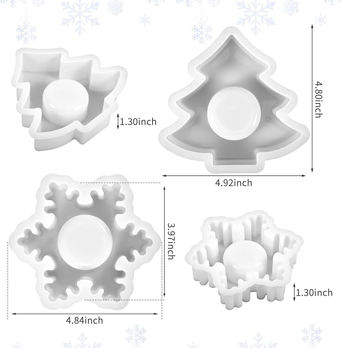 2PCS Christmas Resin Molds Christmas Tree Candle Holder Resin Molds Snowflake - Image 2