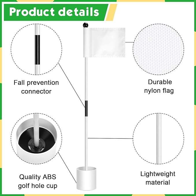 Lenwen 6 Set Golf Flagstick Golf Pin Flag Hole Cup Set Putting Green Poles Nylon Practice Portable Putting Green Gifts for Yard Backyard Garden Driving Range