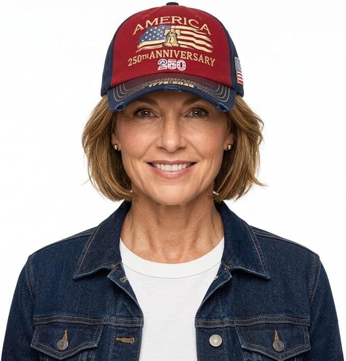 USA 250th Anniversary Hat, Adjustable 250th Anniversary Printed Patriotic Baseball Caps, Tribute Retro Washed Hat