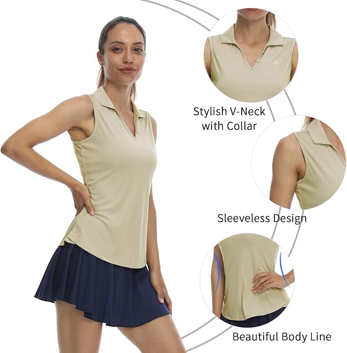 LastFor1 Women's Sleeveless Polo Golf Shirts Quick Dry 50+ UV Protection V-Neck with Collar Lightweight Tennis Tank Tops