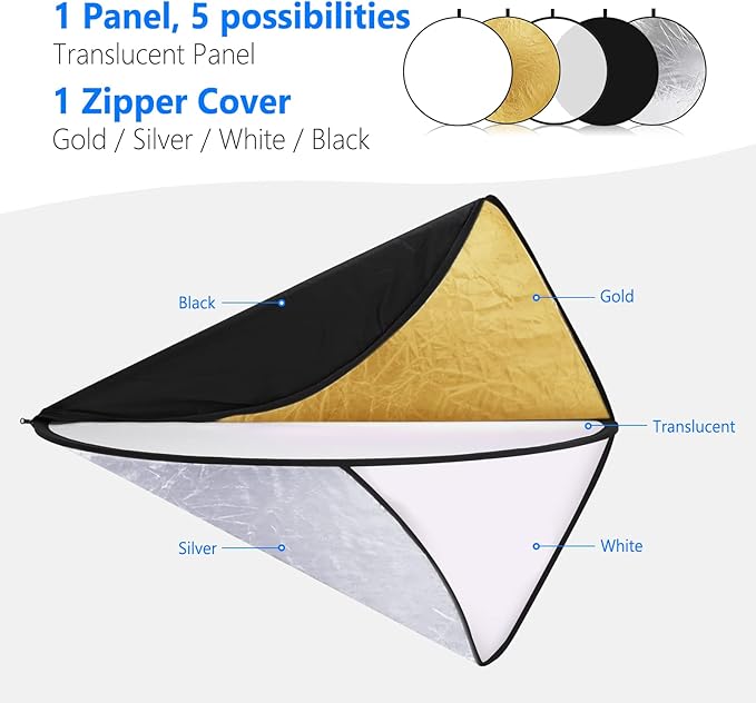 NEEWER 43 Inch/110 Centimeter Light Reflector Diffuser 5 in 1 Collapsible Multi - Image 3