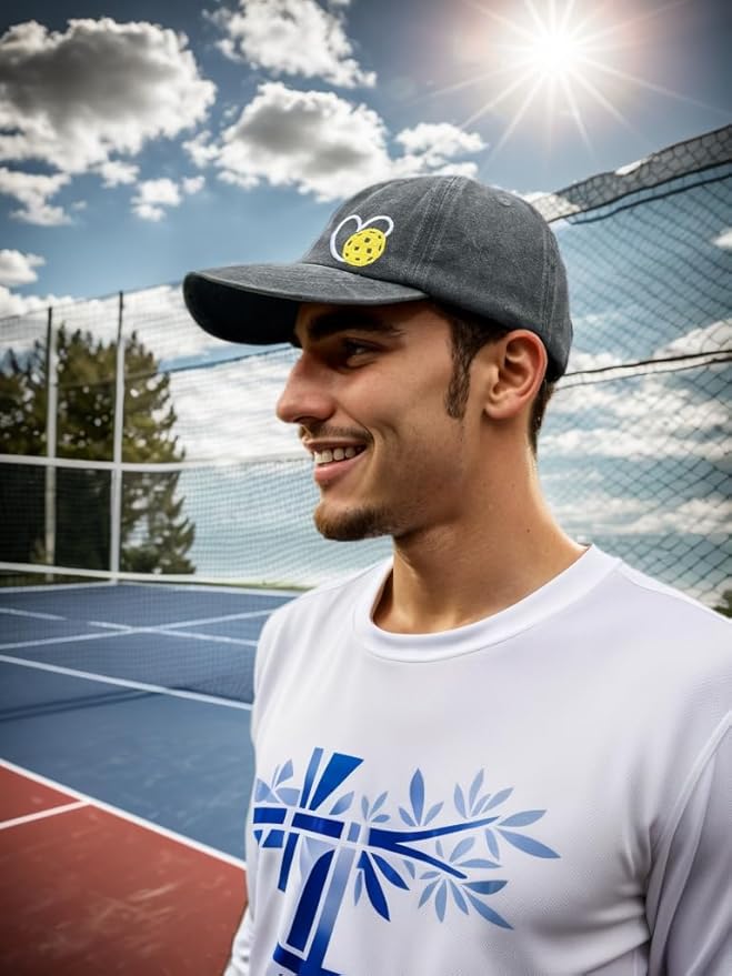 Pickleball Hat for Women Men, Adjustable Embroidered Heart Pickleball Baseball Cap