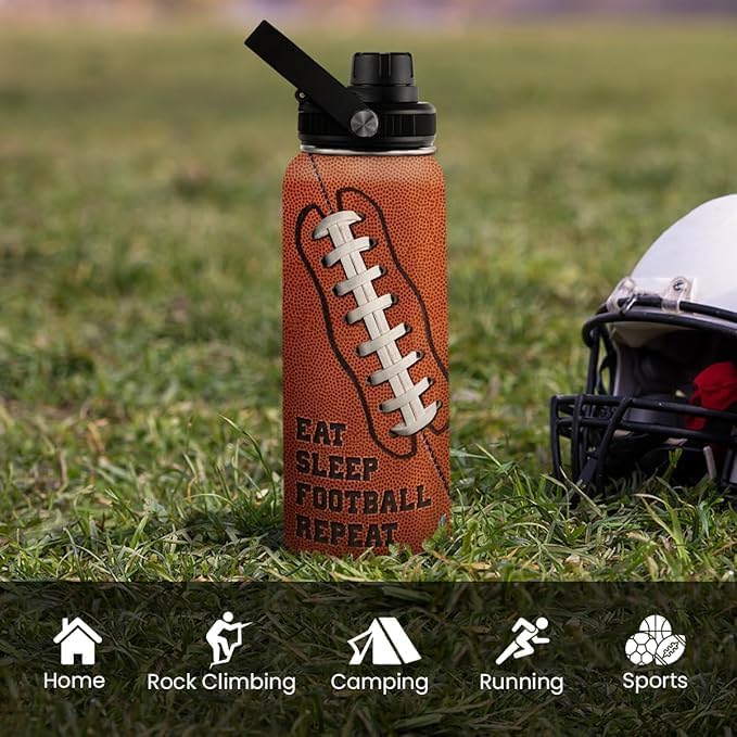 Football Water Bottle 32oz Insulated Stainless Steel Sports Bottle - Football Fans