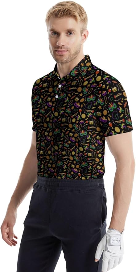 HUURAY Funny Golf Polos for Men Funny Print Short Sleeve Shirts Quick Dry Polo Shirts Hawaiian Shirt Performance Golf Outfits