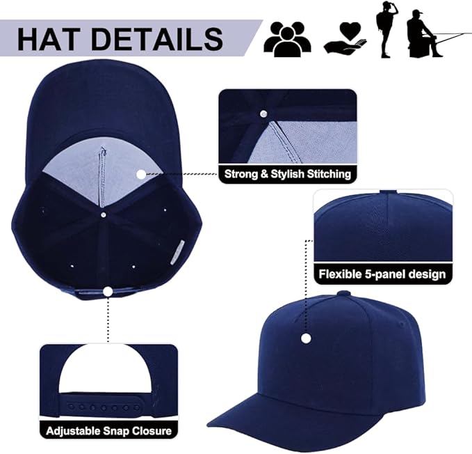 ZH 12 PC 5 Panel Baseball caps, Bulk Baseball caps, Customizable DIY Design, Wholesale Caps, One-Size-Fits-All