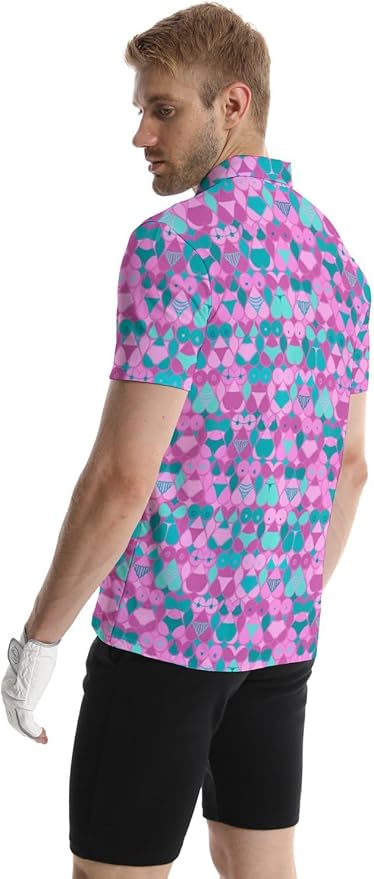 HUURAY Funny Golf Polos for Men Funny Print Short Sleeve Shirts Quick Dry Polo Shirts Hawaiian Shirt Performance Golf Outfits