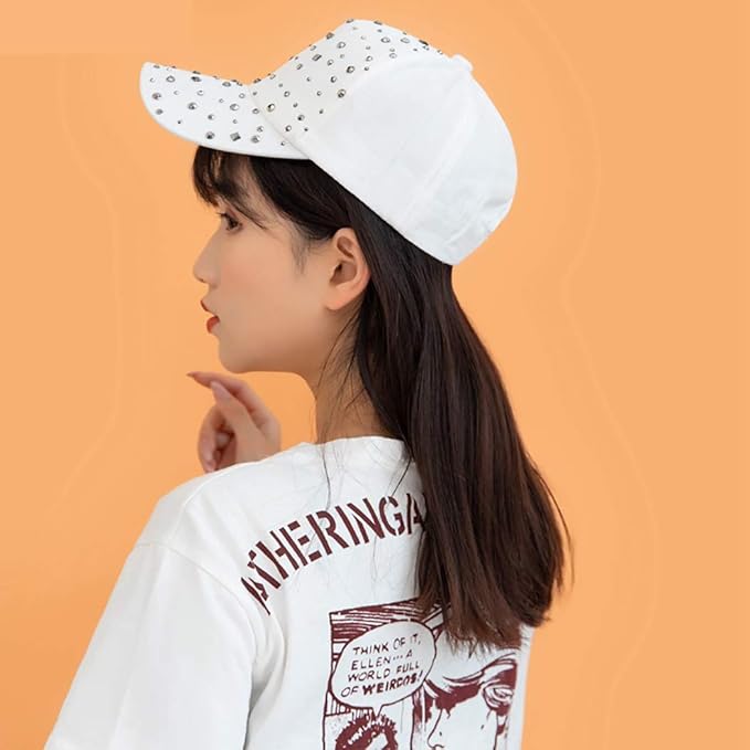 Gudessly Adjustable Breathable Rhinestone Baseball Cap for Women Bling Sequins Casual Sports Cap