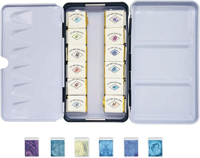 CSY art gallery Metallic Watercolor Paints Set Handmade Glitter Shimmering - Image 2