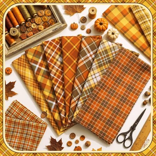 Hahafelt 10 Pcs Fall Plaid Quilting Fabric Bundles 20 x 20 Inch