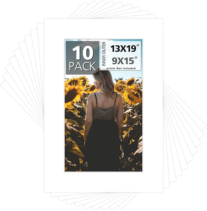 Mat Board Center, 13x19 for 9x15 White Photo Picture Mats by MatBoardCenter