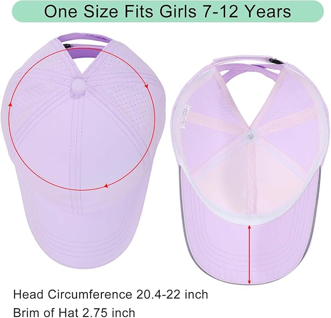 Girls Criss Cross Ponytail Hat Mesh Baseball Cap Kids Quick Dry Ponycap Hats Outdoor Summer Sports Hat Age 7-12