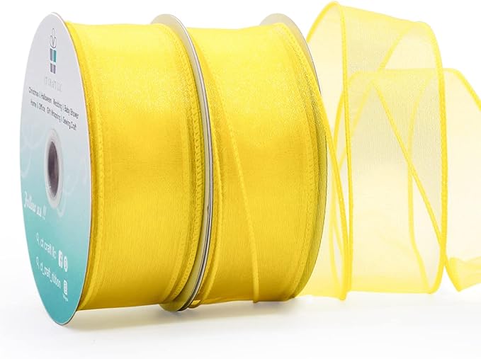 CT CRAFT LLC Sheer Organza Wired Ribbon 1.5" x 25 Yards x 2 Rolls Yellow by CTCRAFTLLC