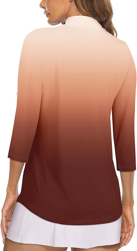 Koscacy Women's 3/4 Roll Sleeve Golf Tennis Polo Shirts UPF50+ Half Zip Dry Fit Workout Tops Athletic Shirt
