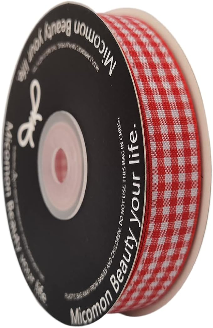 Red and White 100% Polyester Gingham Ribbon 25 Yards Each Roll - Image 2