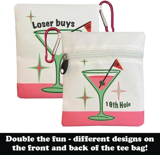 Giggle Golf Martini Par 3 Pack for Women, Microfiber Waffle Weave Golf Towel, Tee Bag with Tees and Bling Ball Marker with Magnetic Hat Clip (19th Hole)