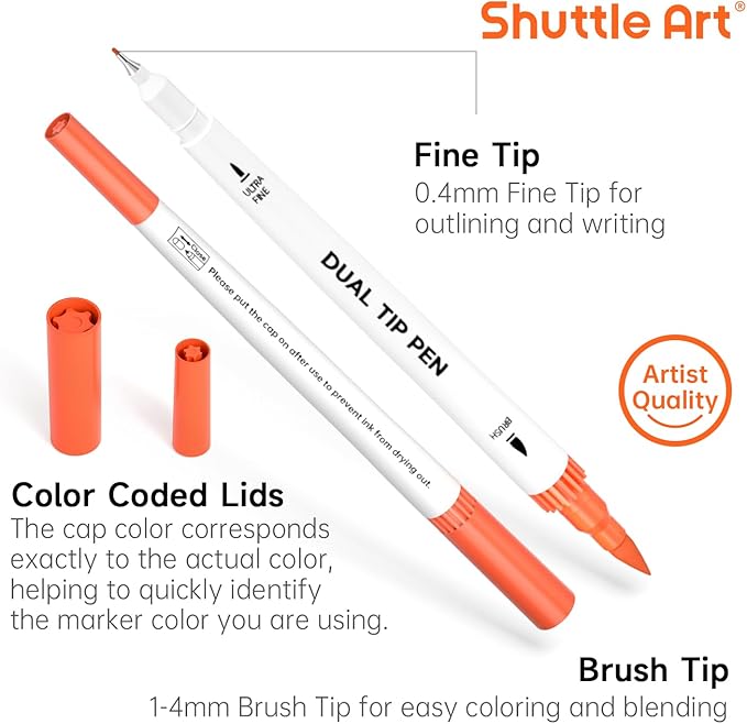 Shuttle Art Dual Brush Marker Pens, 56 Colors Water-based Ink, Dual Tip - Image 4