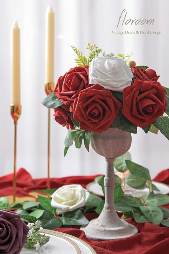 Floroom Artificial Flowers 50pcs Realistic White Foam Fake Roses - Image 7
