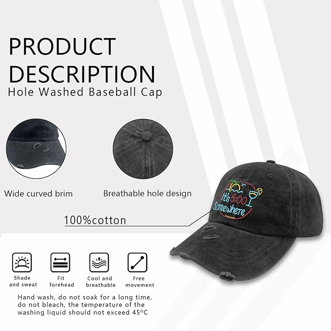 Jimmy Music Buffett Accessories Hats Its 5 Oclock Some Where Baseball Cap Mom Hat Pigment Black Womens Bucket