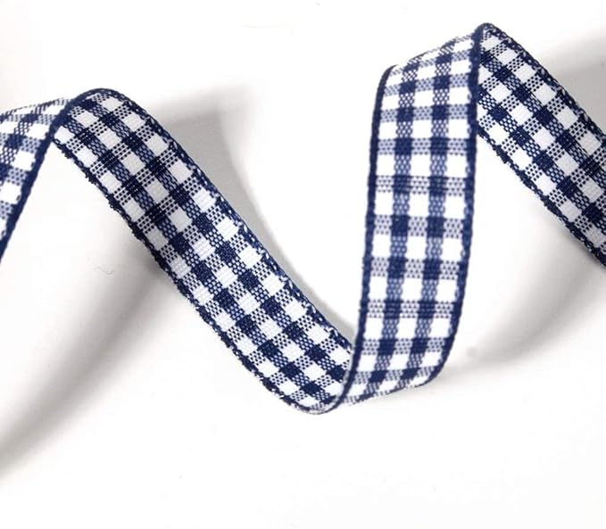 Blue Gingham Woven Edge Ribbon 25 Yards Per Spool, Dark Blue Checked Crafts 3/8 - Image 5