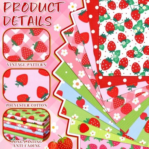 Hahafelt 10 Pcs 18"x22" Strawberry Fat Quarters Quilting Fabric Bundles
