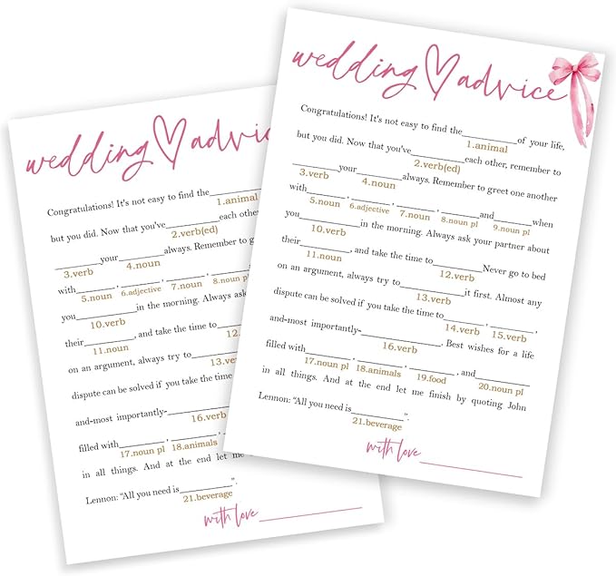 Wedding Shower Games Cards, Wedding Advice Word Game, Bridal Shower Games 25 by Wybgno