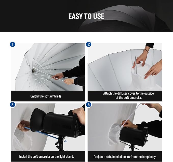 NEEWER 51"/130cm Parabolic Reflective Umbrella Photography - Image 7