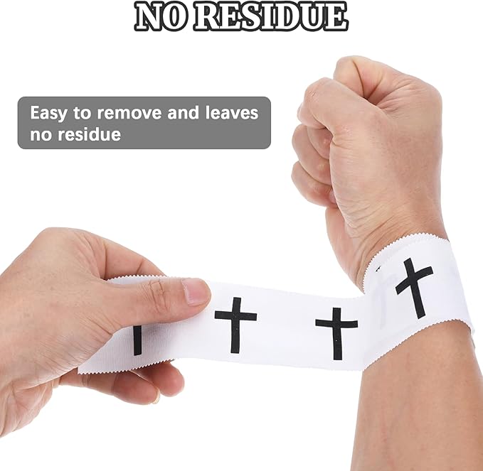 2Pcs Pre-Wrap White Christian Athletic Wrist Tape 2 Inch Wide, Soccer Baseball Drip Wrist Tape Cross Socks Accessories Drip Youth, Sport Supplies for Football Sports Baseball Gymnastics Athlete Injury