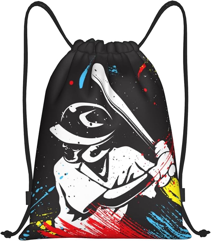 Kids Baseball-Themed Drawstring Bags for Boys Girls, Sports Drawstring Backpack Casual Knapsack for Teens Adults Women Men for Gym Beach Travel Swimming Yoga Camping, Medium