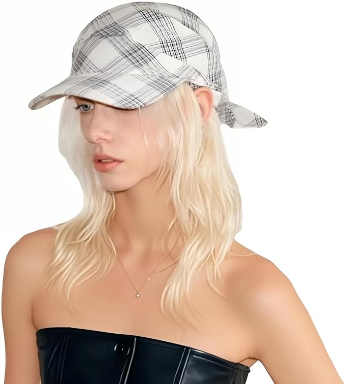 Women’s Plaid Bandana Baseball Cap – Y2K Adjustable Checkered Hat, Casual Streetwear Summer Fashion Visor Scarves