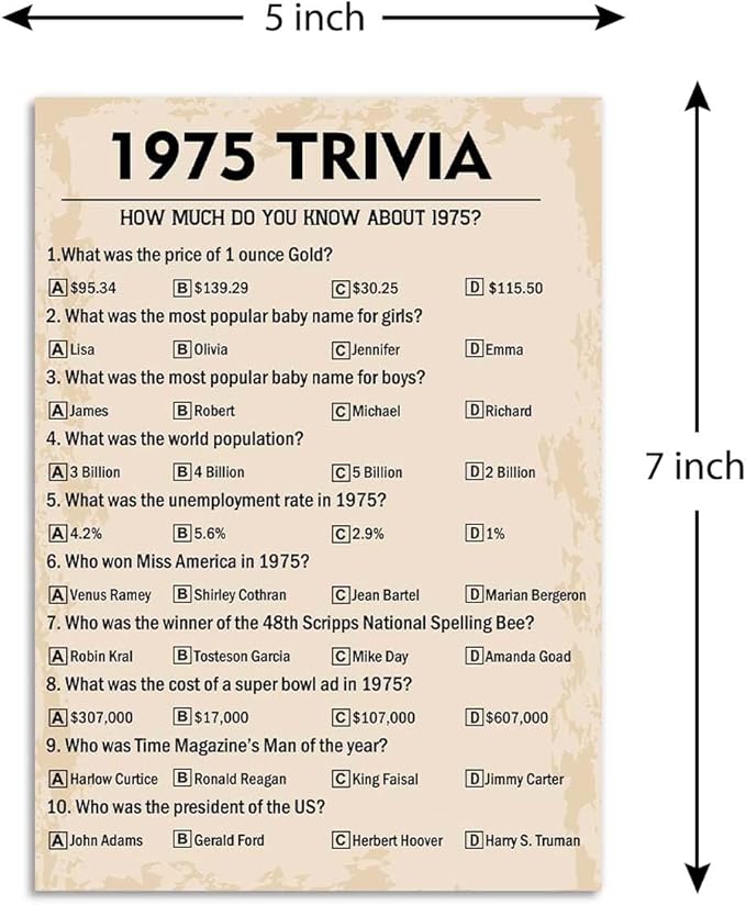 50th Birthday Party Games, 1975 Trivia Games, Birthday Party Supplies - Image 2