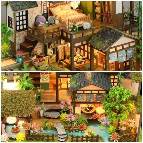 Dollhouse Kit, DIY Miniature House Kit w/LED for Adult, Courtyard