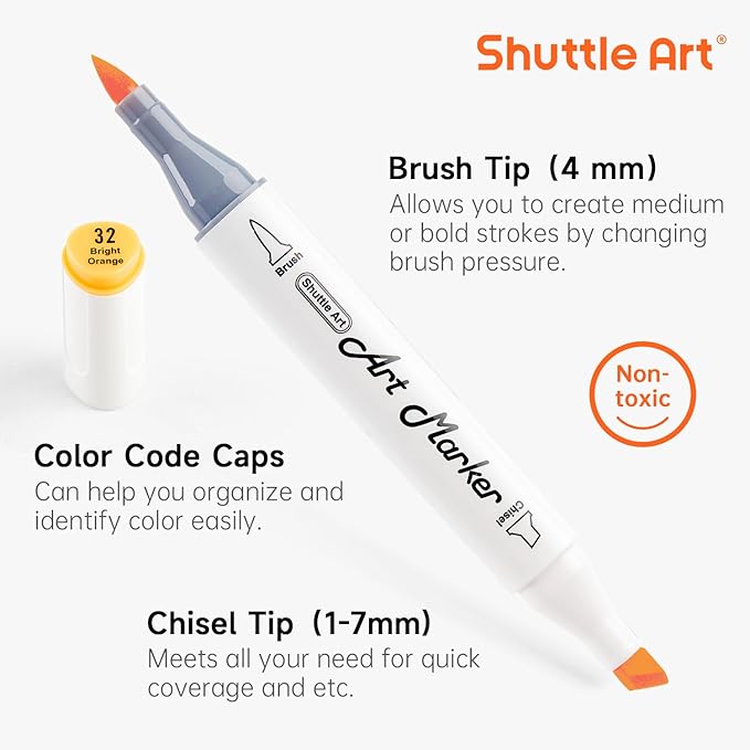 Shuttle Art Pastel Alcohol Markers Brush tip, Dual Tip Brush & Chisel Tip Art - Image 4