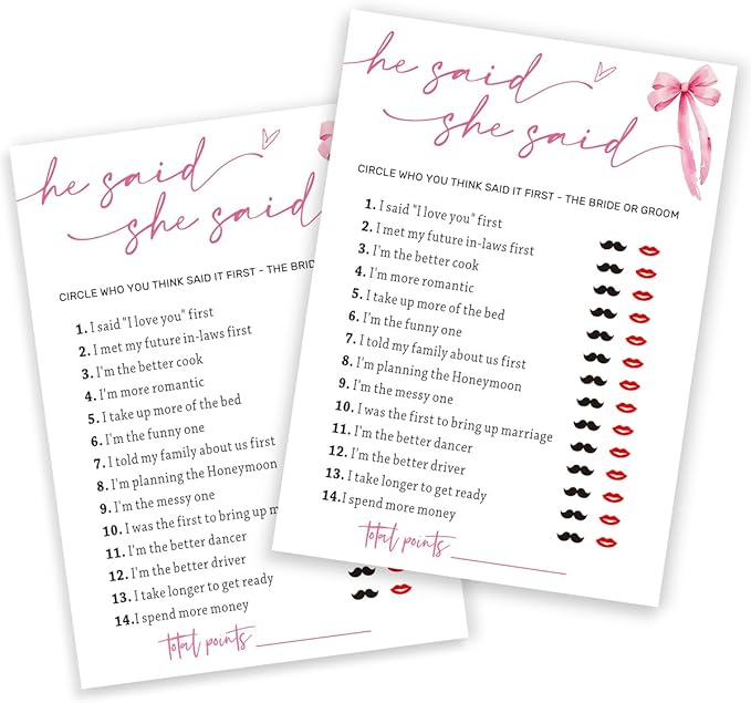Wedding Shower Games Cards, Guest Who Said It, He Said She Said Game Cards by Wybgno