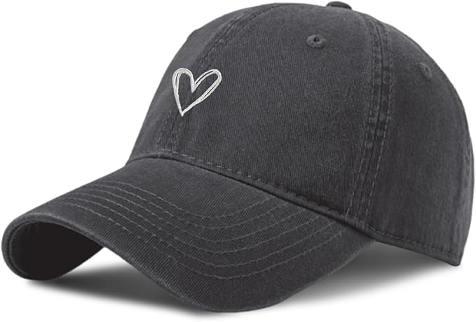 Pairxily Vintage Heart Embroidered Baseball Cap Distressed Adjustable Hat for Women Low Profile Dad Hats Unisex Cotton Cap