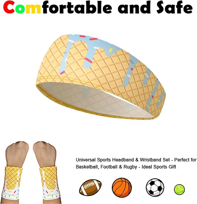 Ice Cream Drip 12Pcs Youth Baseball Accessories Set - 6 Elastic Polyester Headscarves + 6 Non Slip Sports Wristbands with 6 Bags for Teenager Men Women, Basketball Football Gym Party Favors Team Gift