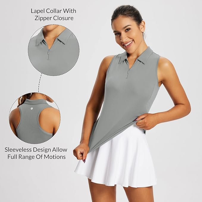 BALEAF Women's Golf Shirts Tank Tops Sleeveless Tennis Polo Racerback with Zipper Collar Athletic Tanks Quick Dry