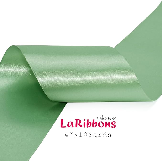 LaRibbons Sage Green Satin Ribbon 4 Inch 10 Yards Double Faced Luxury Light - Image 5