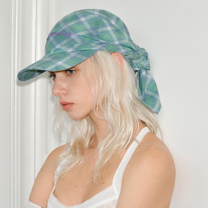 Women’s Plaid Bandana Baseball Cap – Y2K Adjustable Checkered Hat, Casual Streetwear Summer Fashion Visor Scarves
