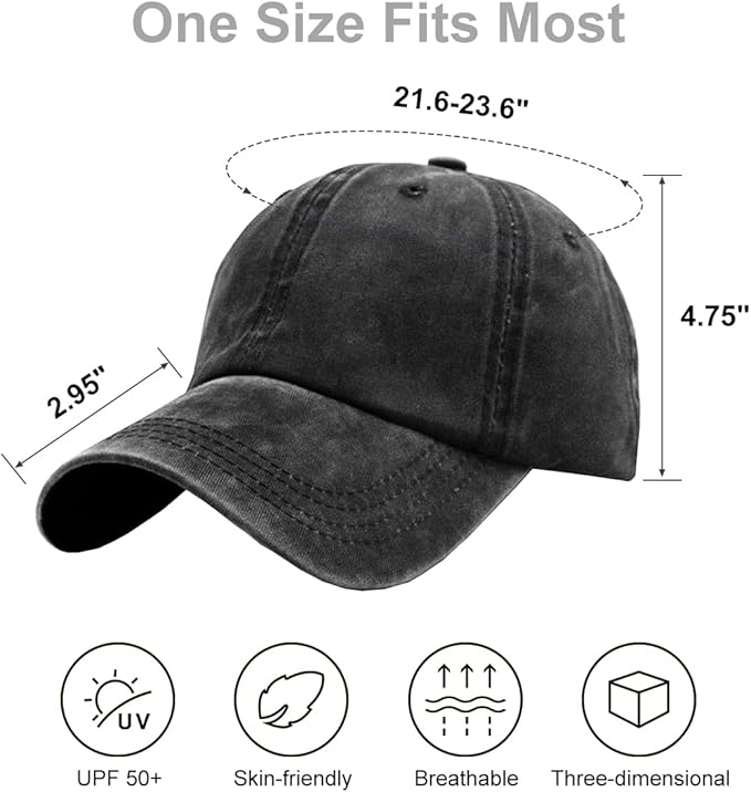 Womens Vintage Washed Distressed Baseball-Cap with Ponytail Hole Sport Golf Hat