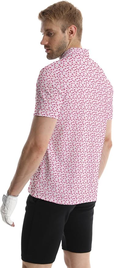 HUURAY Funny Golf Polos for Men Funny Print Short Sleeve Shirts Quick Dry Polo Shirts Hawaiian Shirt Performance Golf Outfits